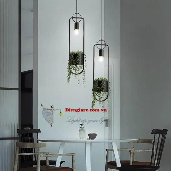 đèn thả sắt chậu cây