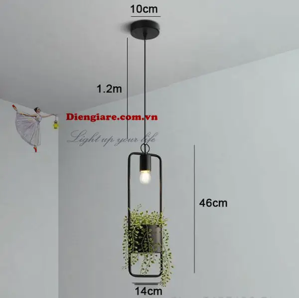 đèn thả sắt chậu cây