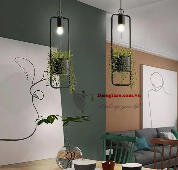 đèn thả sắt chậu cây