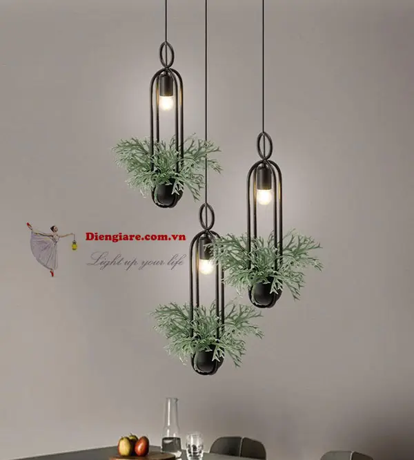 đèn thả sắt chậu cây