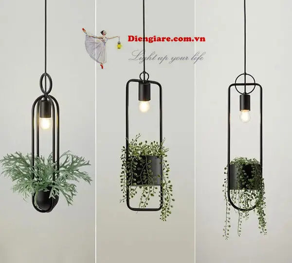 đèn thả sắt chậu cây
